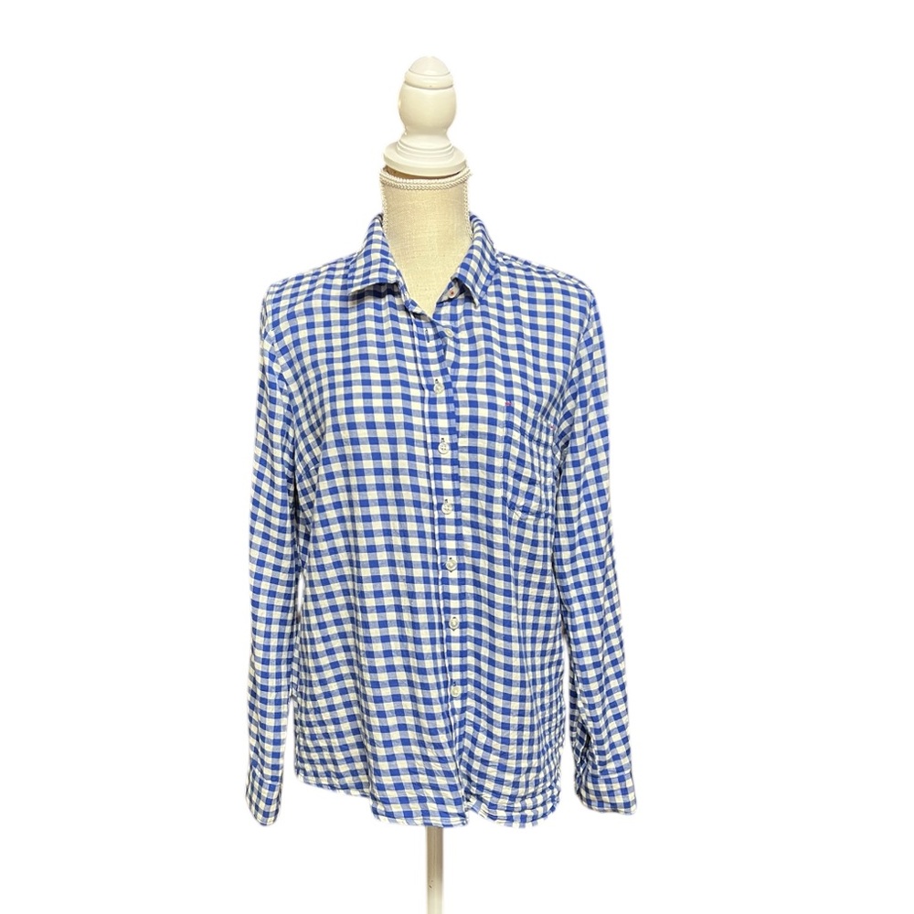 British Khaki Blue and White‎ Checkered Button-Up Shirt